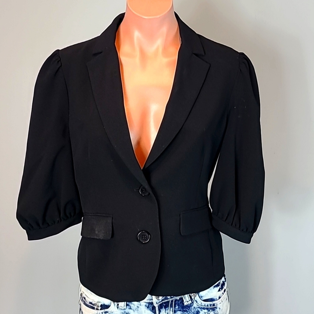 BCBGMaxAzria Puff Sleeve Blazer Jacket Menswear‎ Black Size Small Academia Y2K